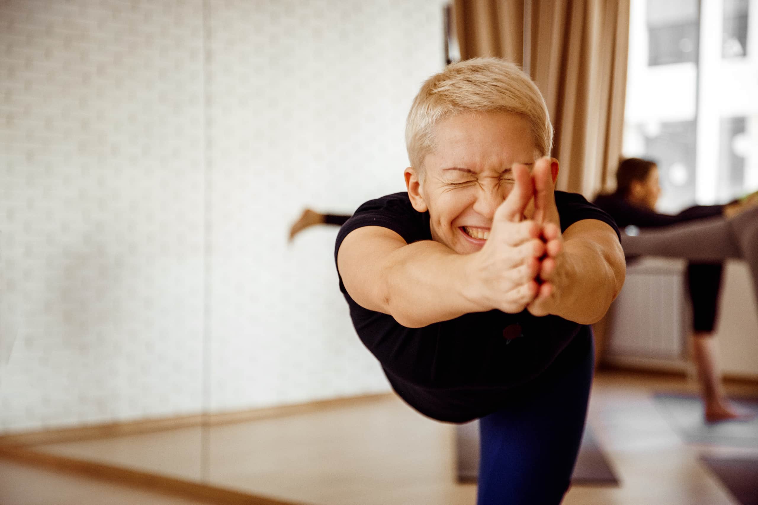 Pelvic Floor Physiotherapy allows woman to hold a harder yoga pose